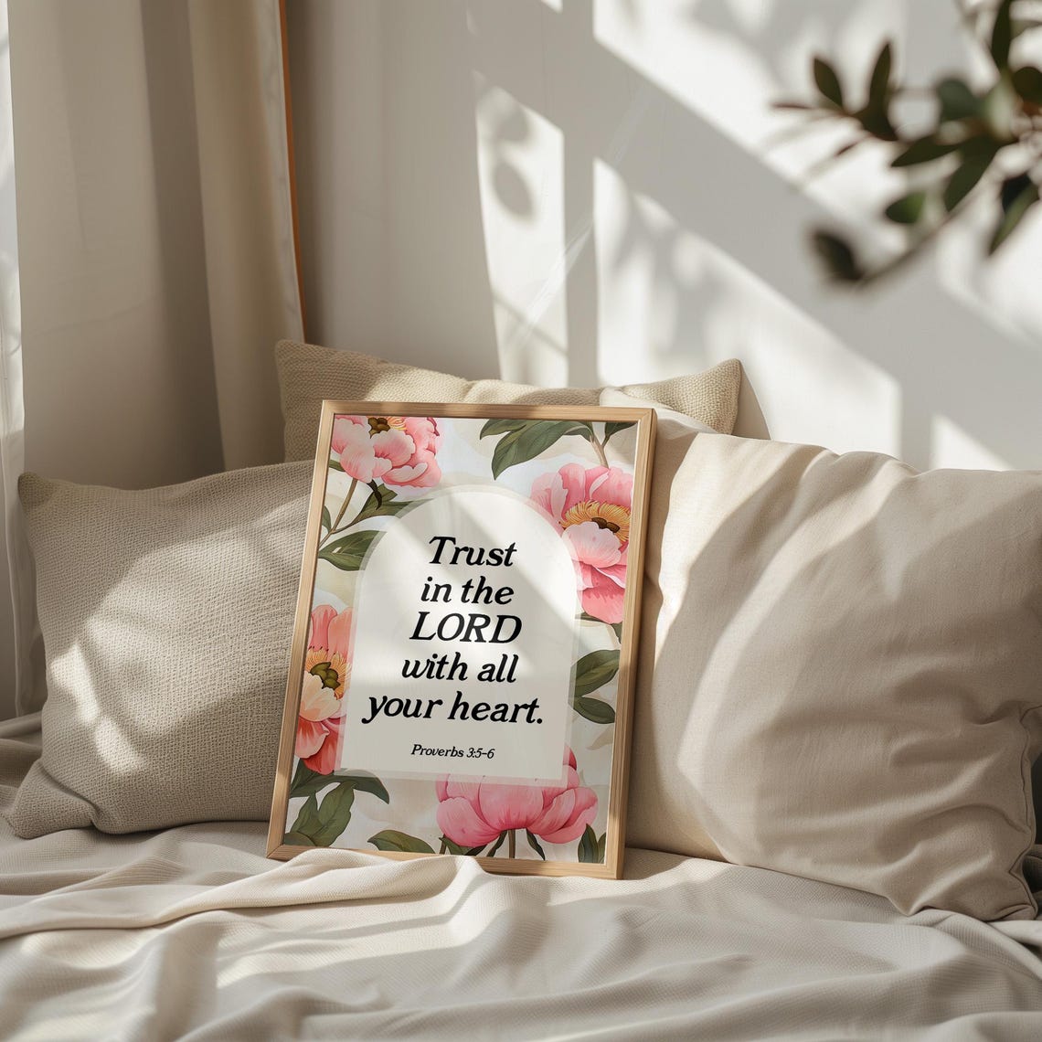 Trust In The Lord Proverbs 3 Pink Peony Floral Scripture Poster - Image 2