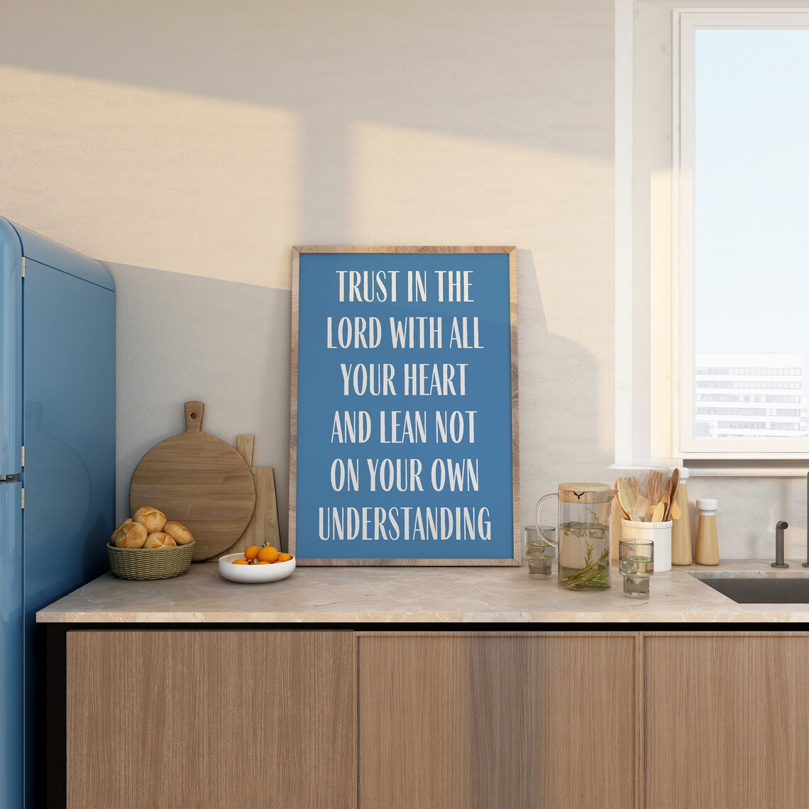 Trust In The Lord With All Your Heart Blue Scripture Quote Poster - Image 4