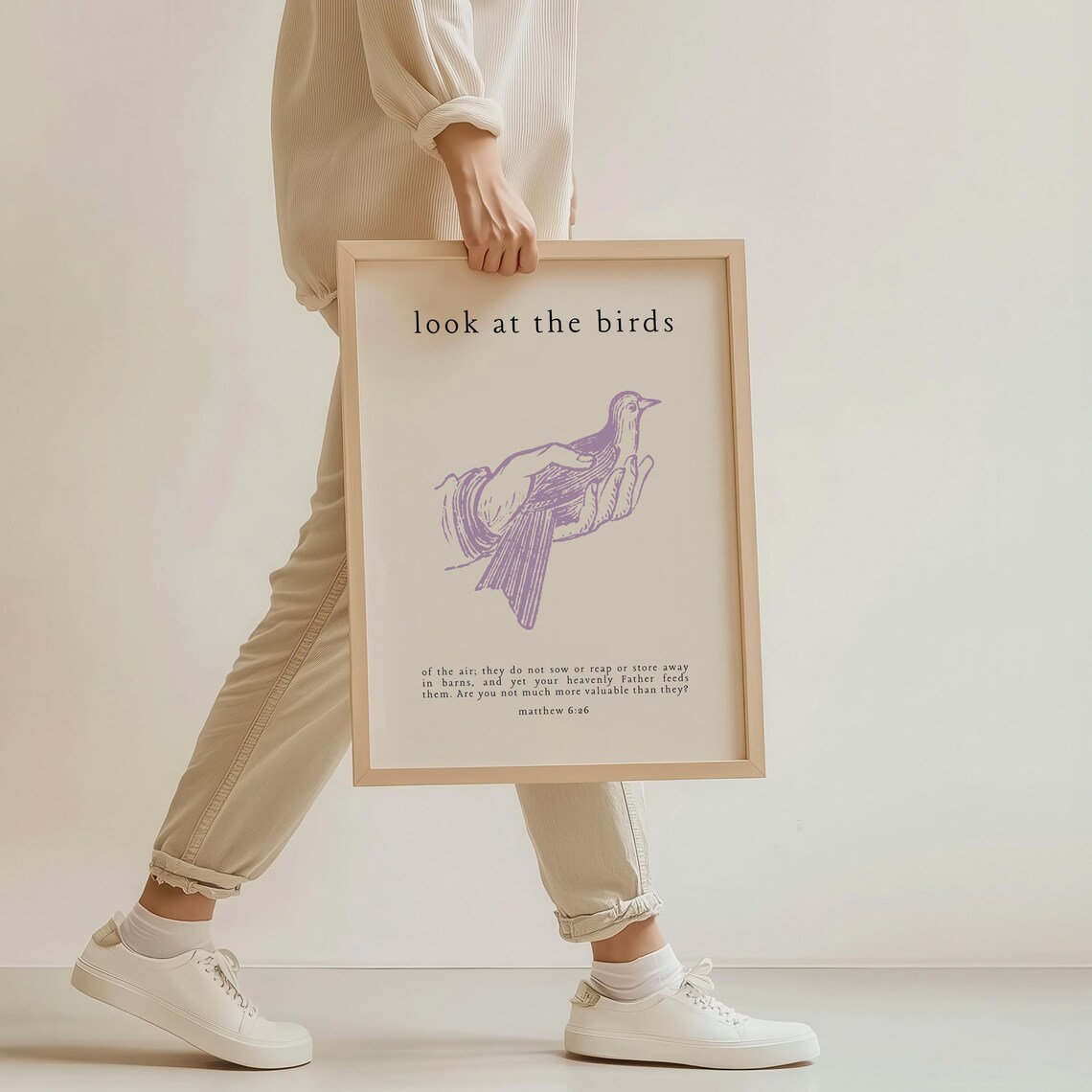 Look At the Birds Matthew 6:26 Purple Bird In Hand Vintage Poster - Image 2