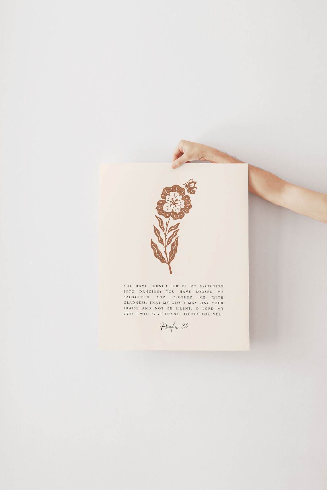 Mourning Into Dancing Psalm 30 Terracotta Floral Block Art Poster - Image 3