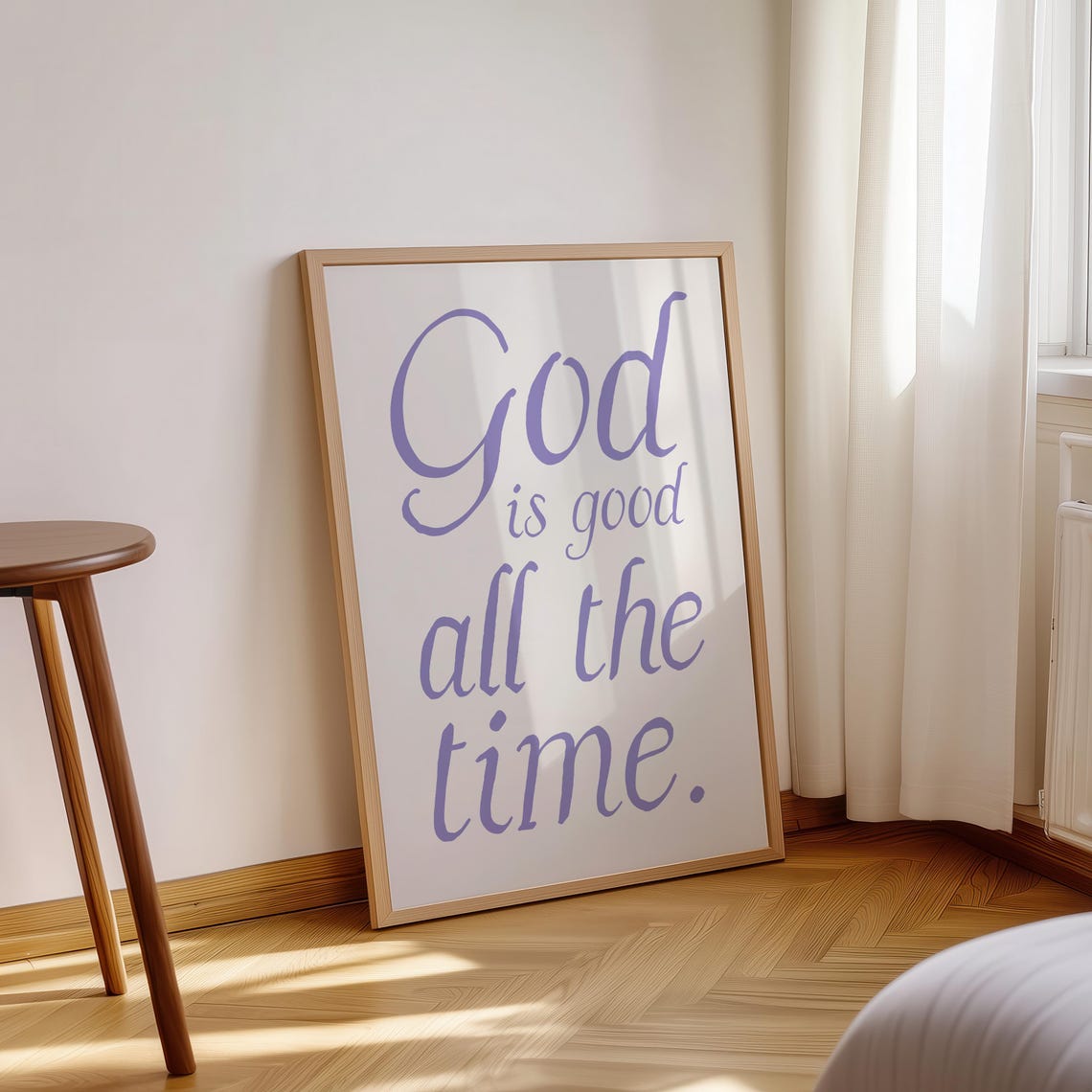 God Is Good All The Time Purple Minimalist Script Typography Poster - Image 3