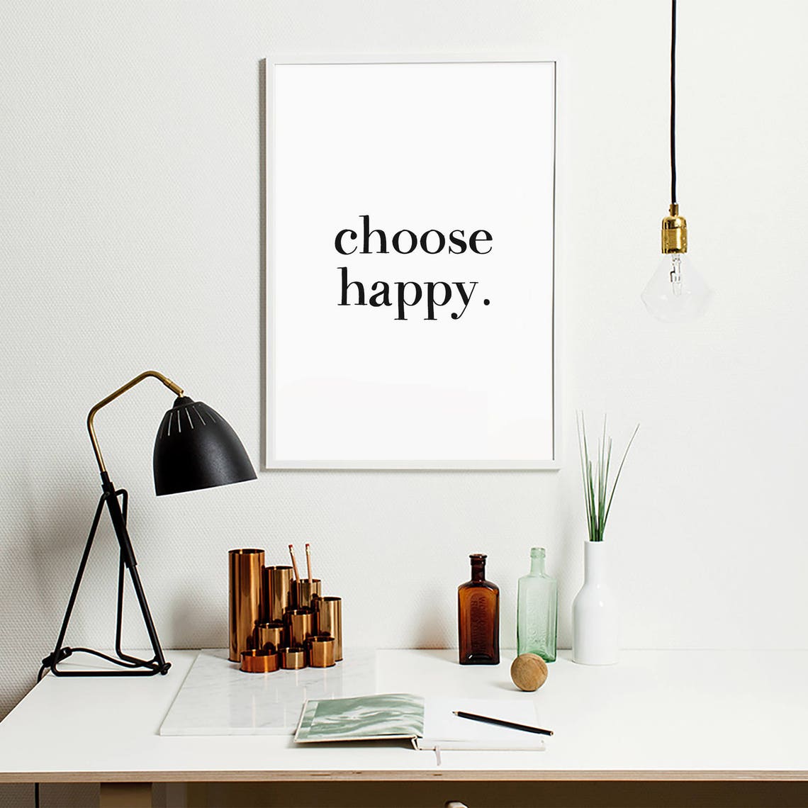 Choose Happy Lowercase Serif Inspirational Uplifting Quote Poster - Image 3