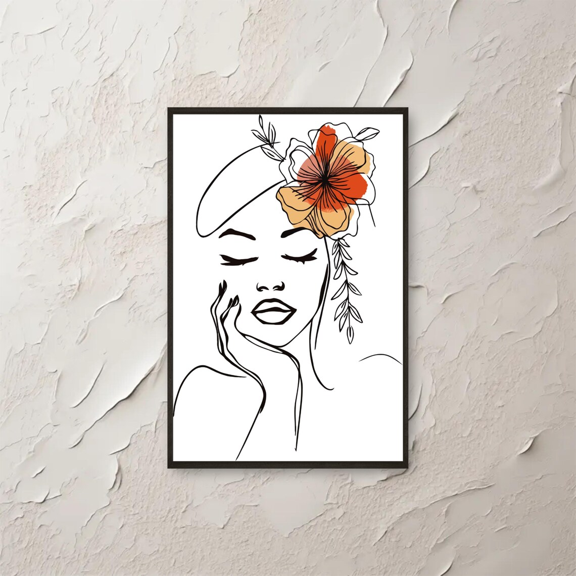 Boho Woman Line Art Wall Minimalist Floral Botanical Face Drawing Abstract Modern Poster Instant