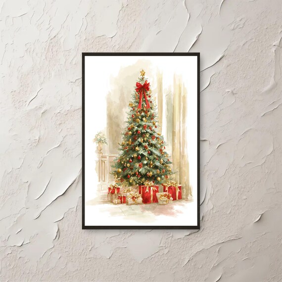 Vintage Christmas Tree Print Wall Art Winter Moody Botanical Holiday Decor Evergreen