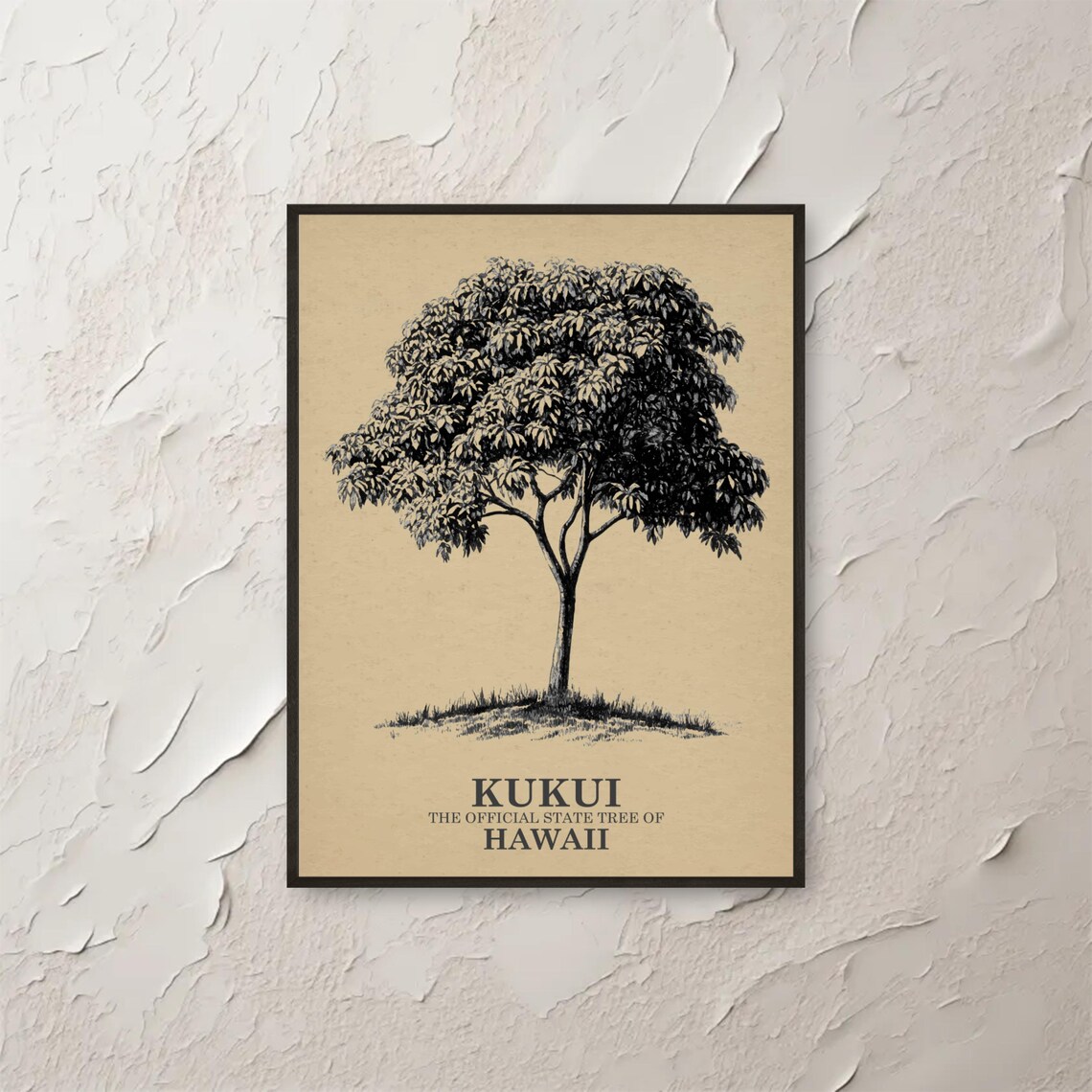 Kukui Tree Wall Art Hawaii State Print Botanical Vintage Drawing Nature Poster Home Decor