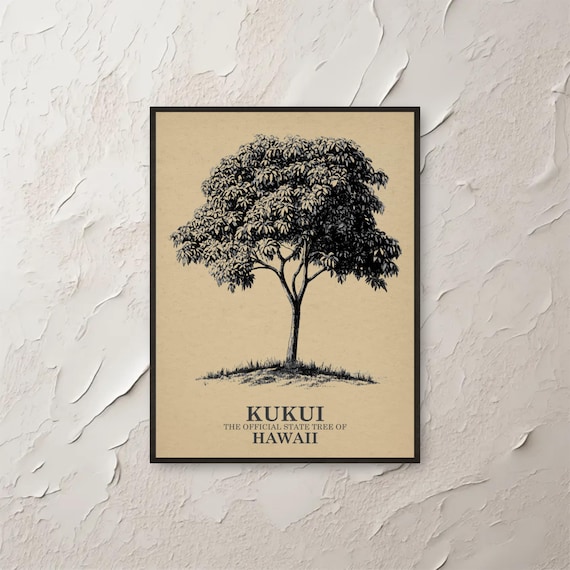 Kukui Hawaii Official State Tree Vintage Botanical Engraving Wall Art