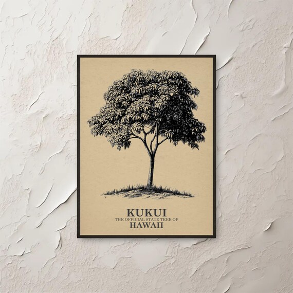 Kukui Tree Wall Art Hawaii State Print Botanical Vintage Drawing Nature Poster Home Decor