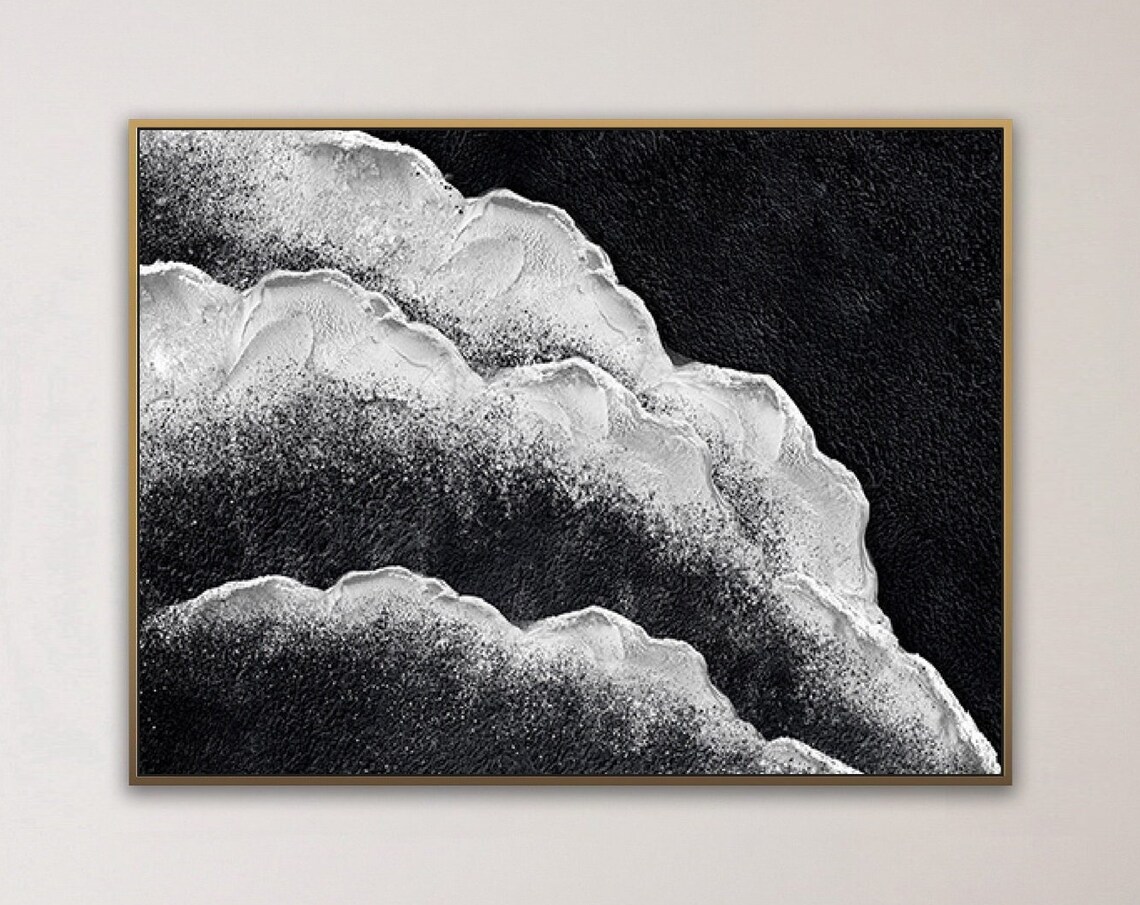 Black and White Aerial Ocean Waves Foam Dramatic Abstract Art Poster