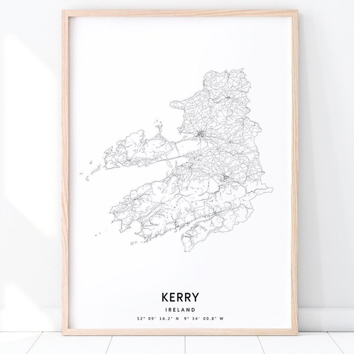 Kerry Map Print, Minimalist Modern Wall Art