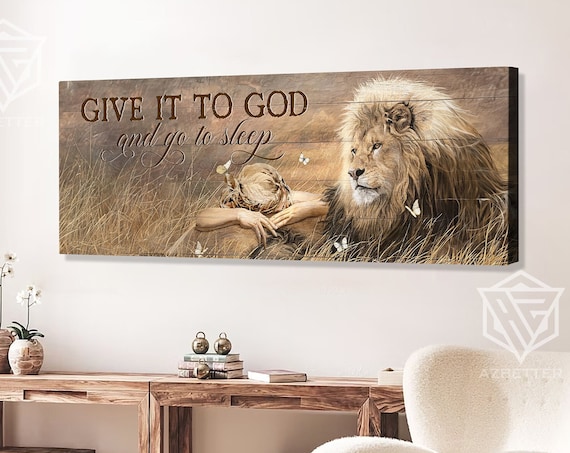 Give It To God And Go To Sleep Lion Sleeping Child Faith Comfort Poster