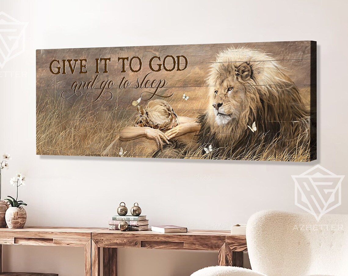 Give It To God And Go To Sleep Lion Sleeping Child Faith Comfort Poster
