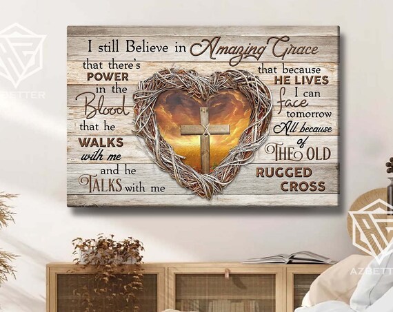 Heart Wreath Cross Sunset Amazing Grace Hymn Lyrics Art Poster