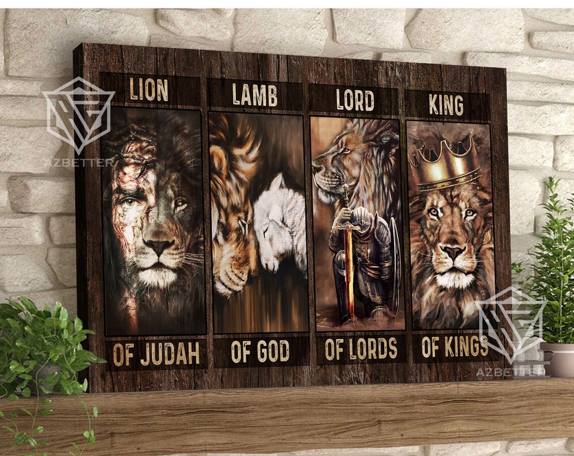 Lion And Jesus Art Painting Lion Of Judah Lamb Of God Lord Of Lord King Of Kings Inspirational Wall Art