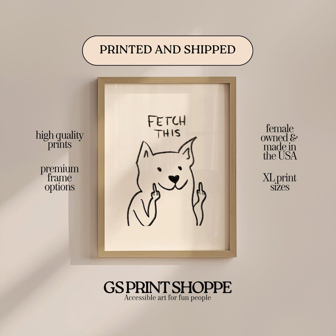 Fetch This Rude Dog Middle Finger Funny Minimalist Humor Poster