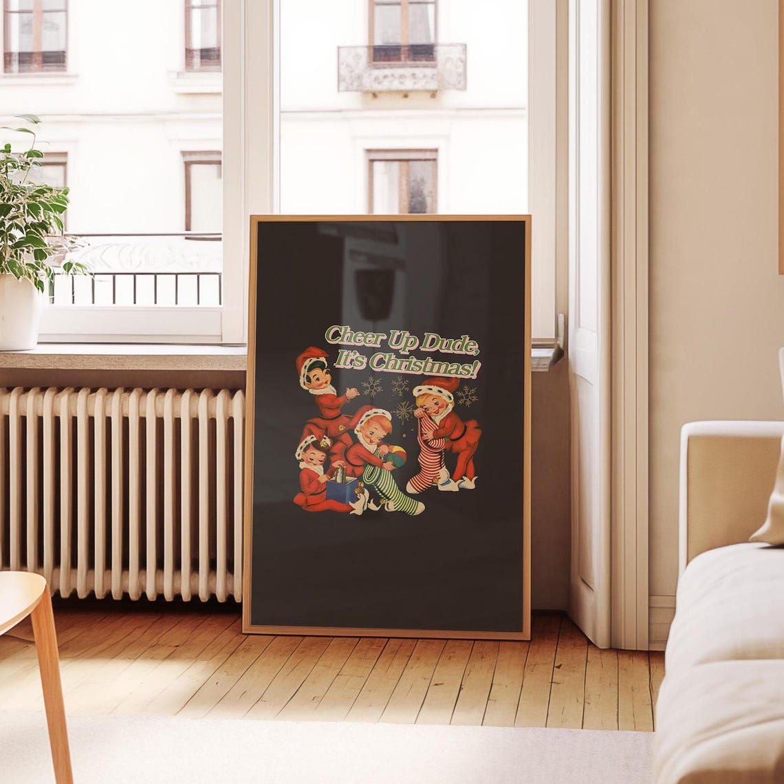 Cheer Up Dude Its Christmas Vintage Retro Elves Holiday Poster