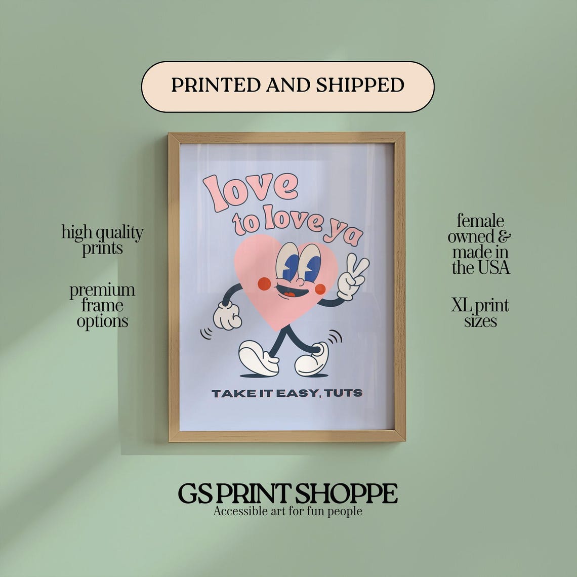 Love To Love Ya Retro Heart Character Feel Good Quote Poster