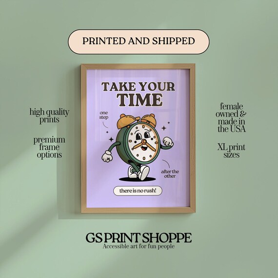 Take Your Time Alarm Clock Mascot Retro Purple Motivational Poster