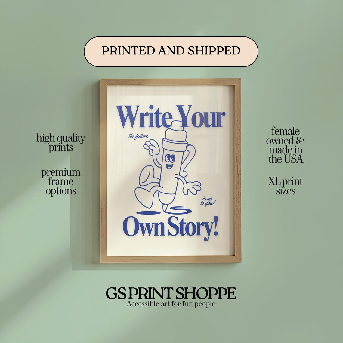 Write Your Own Story Marker Mascot Retro Blue Motivational Poster