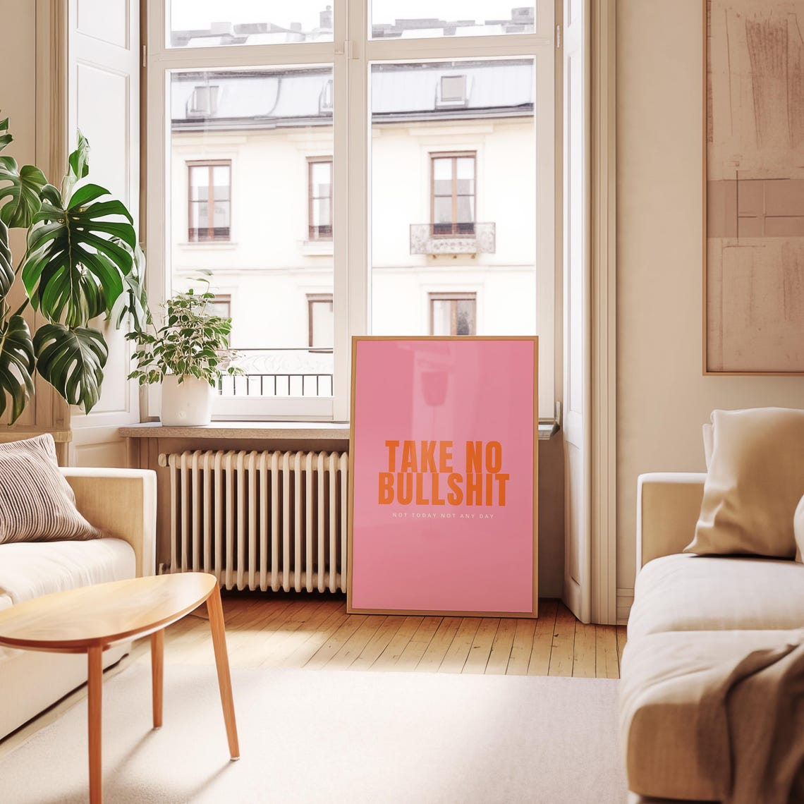Take No Bullshit Pink Bold Orange Motivational Quote Art Poster