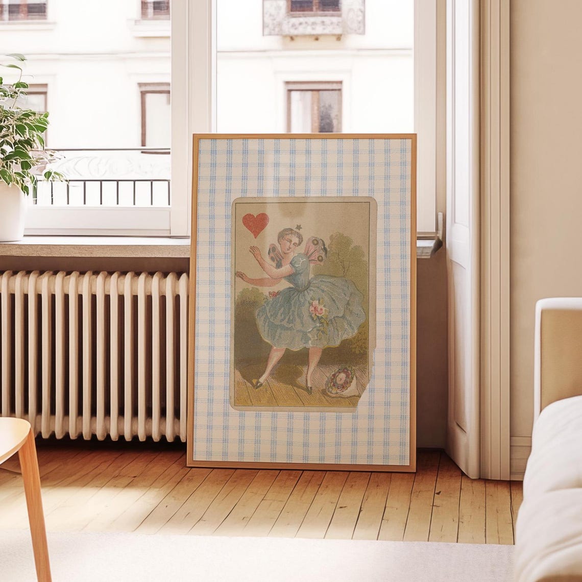 Vintage Fairy Card Poster with Heart Blue Gingham Cottage Decor