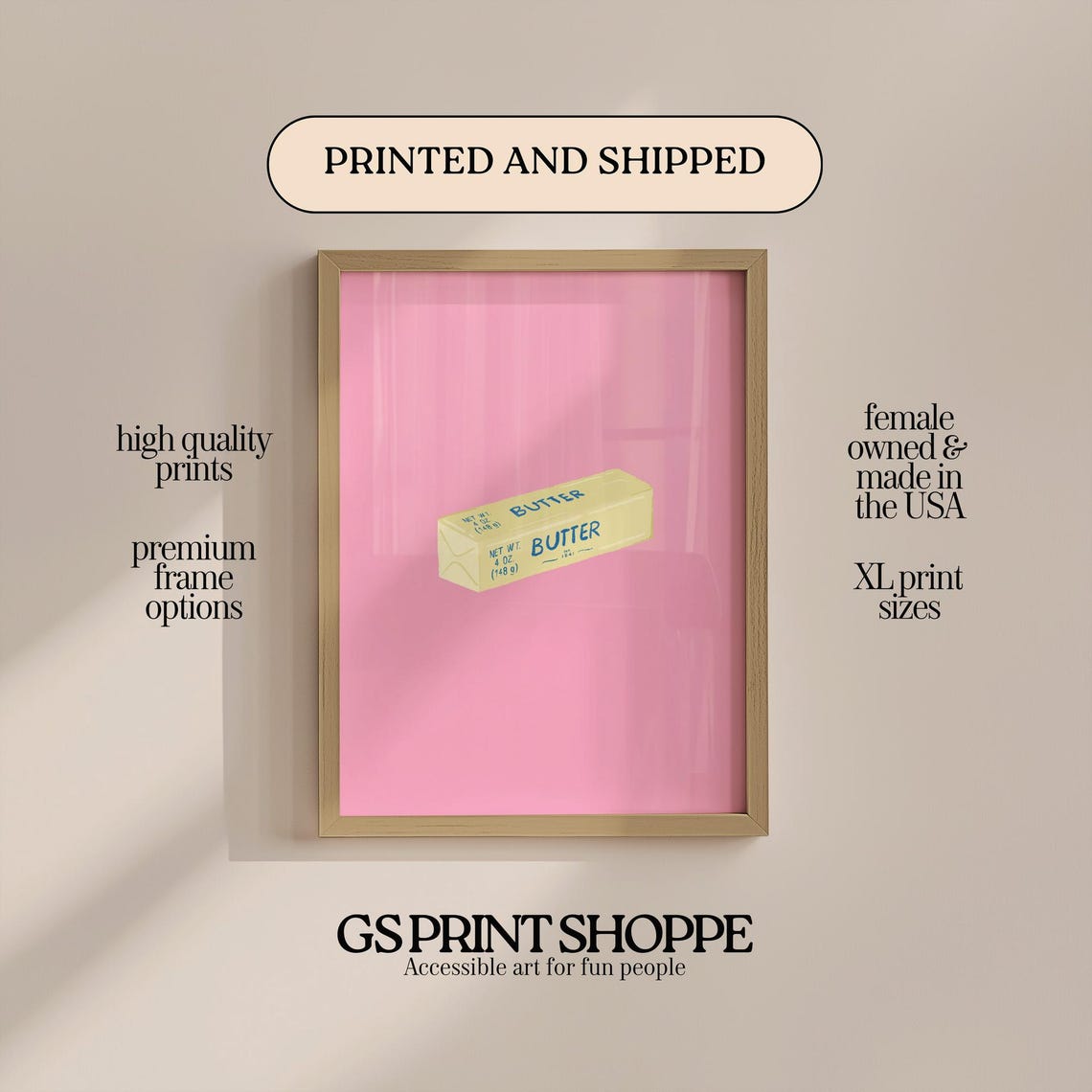 Butter Stick Pink Background Quirky Retro Kitchen Art Print Fun