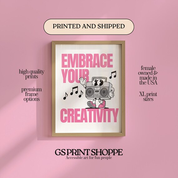 Embrace Your Creativity Retro Cartoon Boombox Character Poster