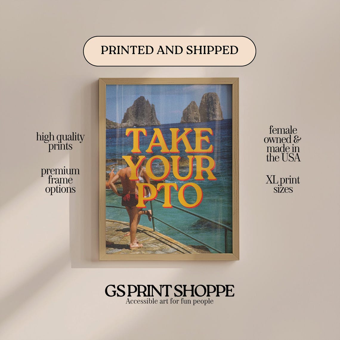 Take Your PTO Retro Travel Text Coastal Cliffs Vintage Photo Poster