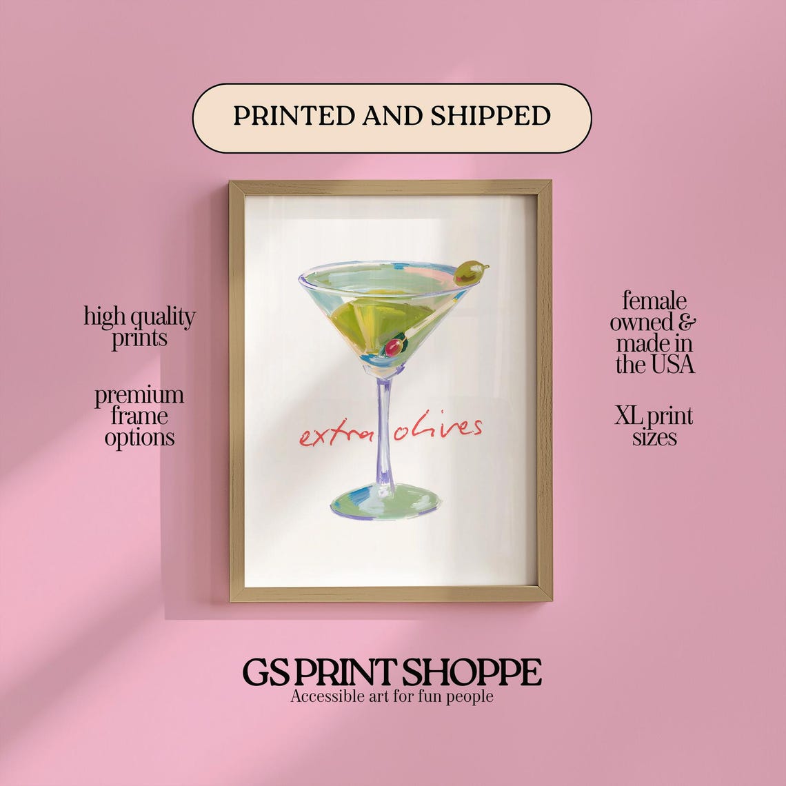 Extra Olives Martini Cocktail Watercolor Bar Cart Olive Lover Poster