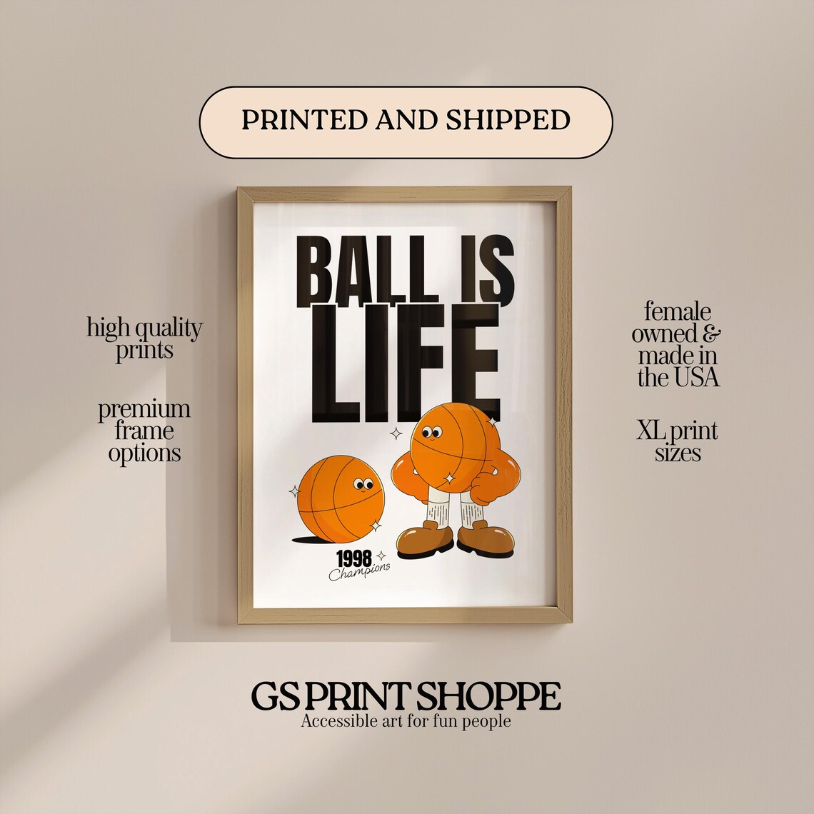 Ball Is Life Basketball Mascots Retro 1998 Champions Sport Poster