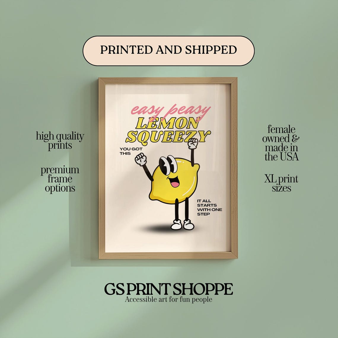 Easy Peasy Lemon Squeezy Lemon Retro Motivational Quote Art Poster
