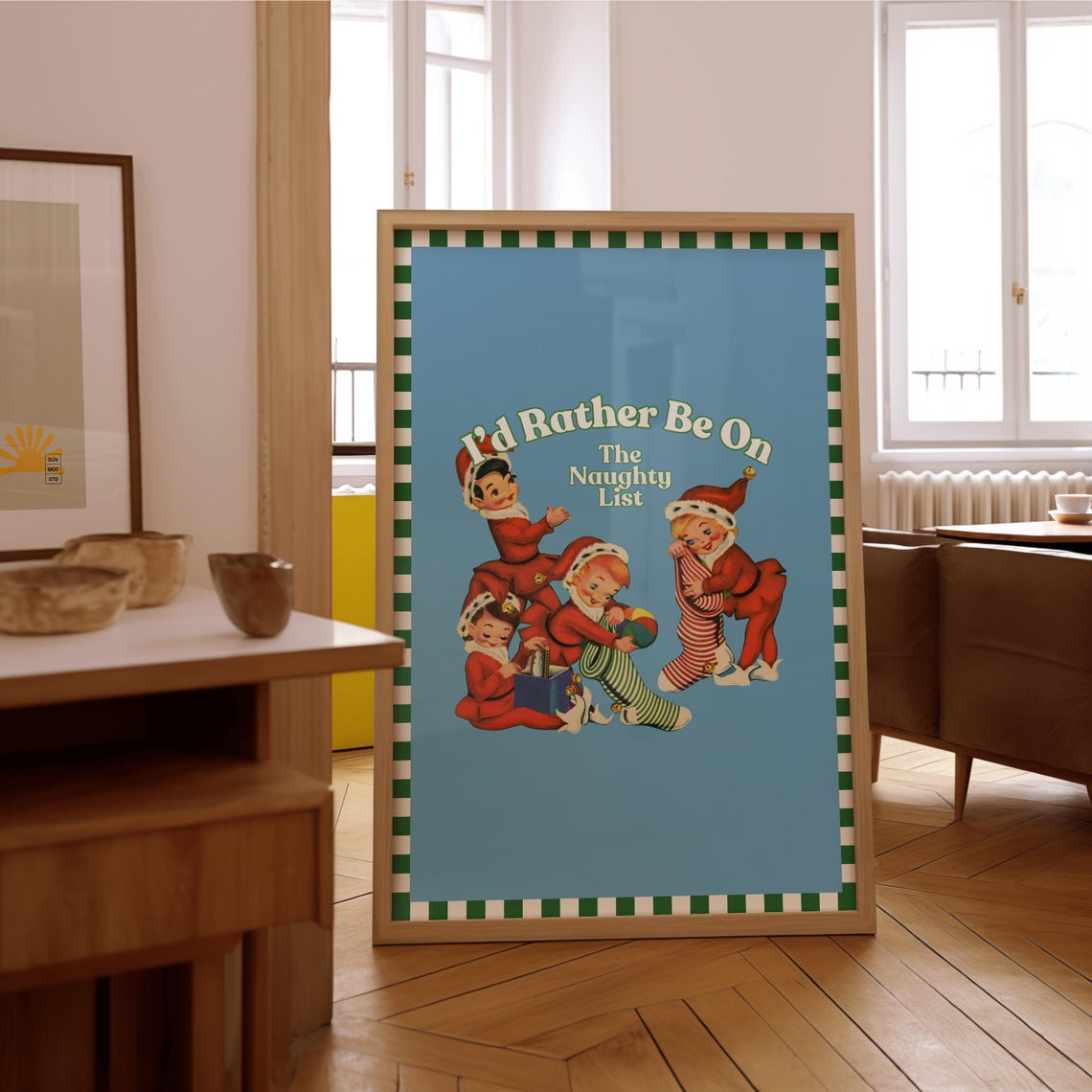 Id Rather Be On The Naughty List Retro Elf Christmas Funny Poster