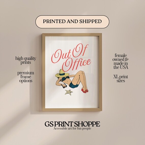 Out Of Office Retro Beach Pin-Up Summer Vacation Quote Wall Art