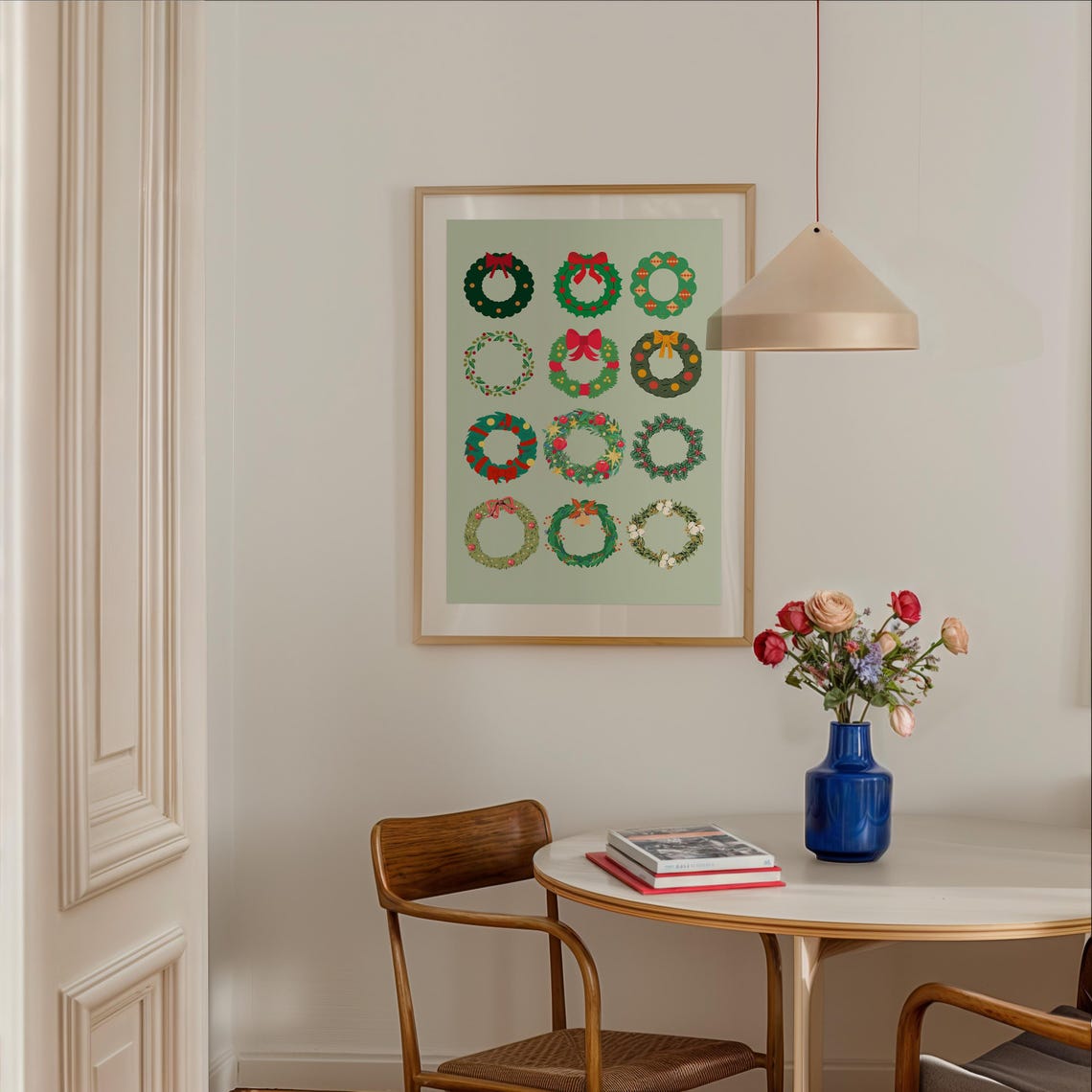 Twelve Christmas Wreaths Sage Green Vintage Holiday Collection Poster - Image 2