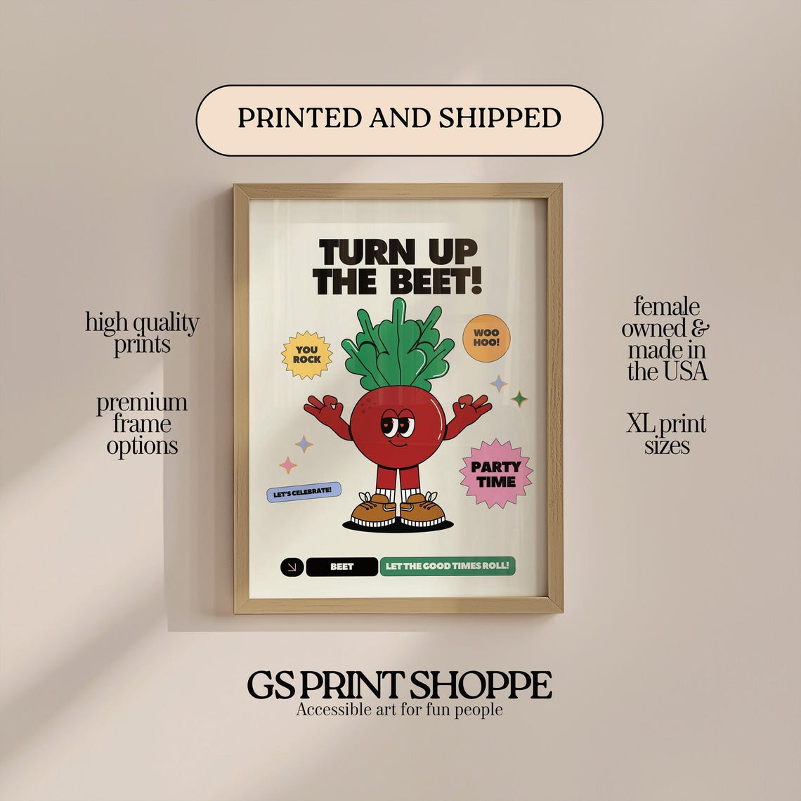 Turn Up The Beet Poster Retro Veggie Character Party Kitchen Funny Art