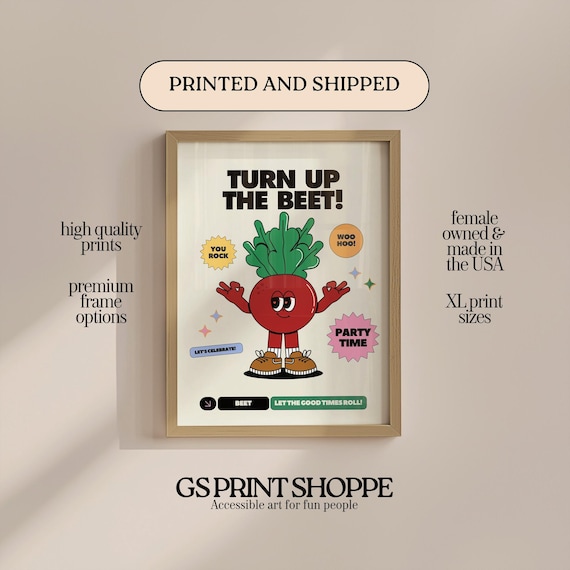 Turn Up The Beet Poster Retro Veggie Character Party Kitchen Funny Art