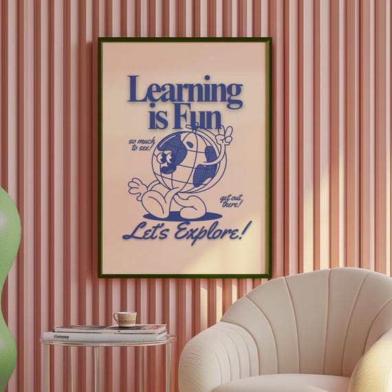 Classroom Art Print Set Retro Illustration Simple Learning Decor Blue Teacher