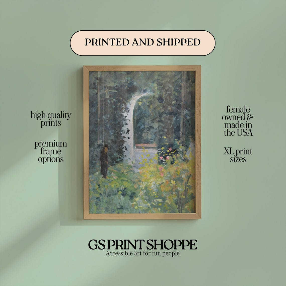 Woman Beside Stone Arch In Rose Garden Vintage Painting Poster
