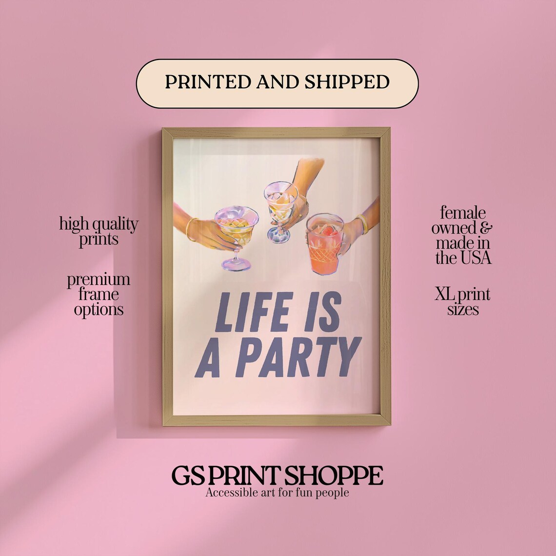 Life Is a Party Cheers Cocktails Watercolor Celebration Quote Print