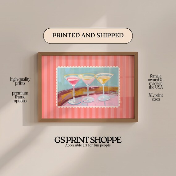 Three Colorful Martinis Cocktail Hour Retro Bar Cart Wall Art