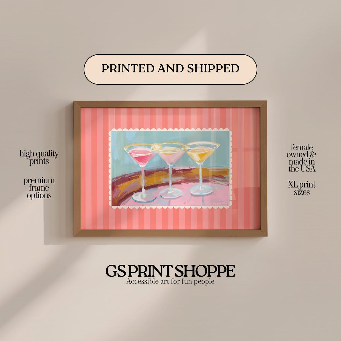 Three Colorful Martinis Cocktail Hour Retro Bar Cart Wall Art