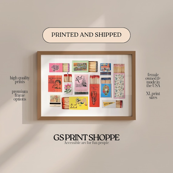 Vintage Matchbook Collection Collage Retro Wall Decor Art Print