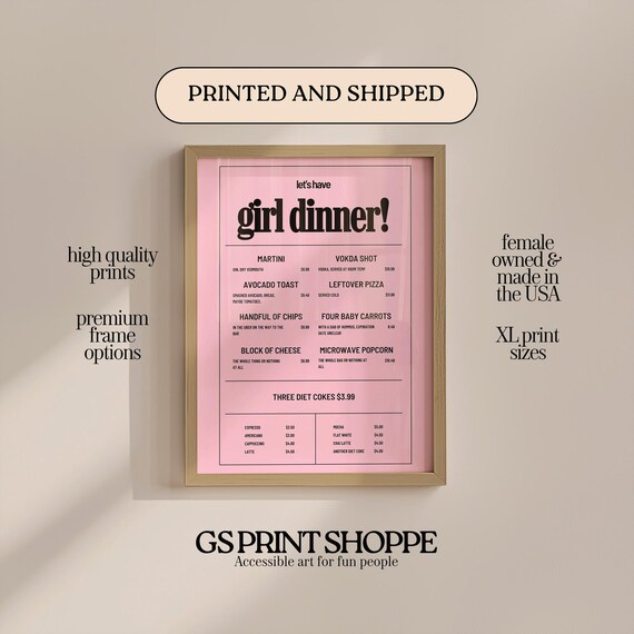 Girl Dinner Menu Vertical Art Print