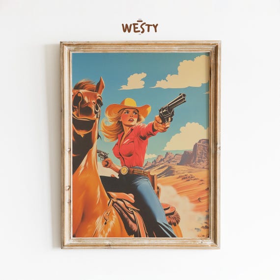 Cowgirl Gunslinger Poster Retro Western Wall Art Vintage Wild West Print
