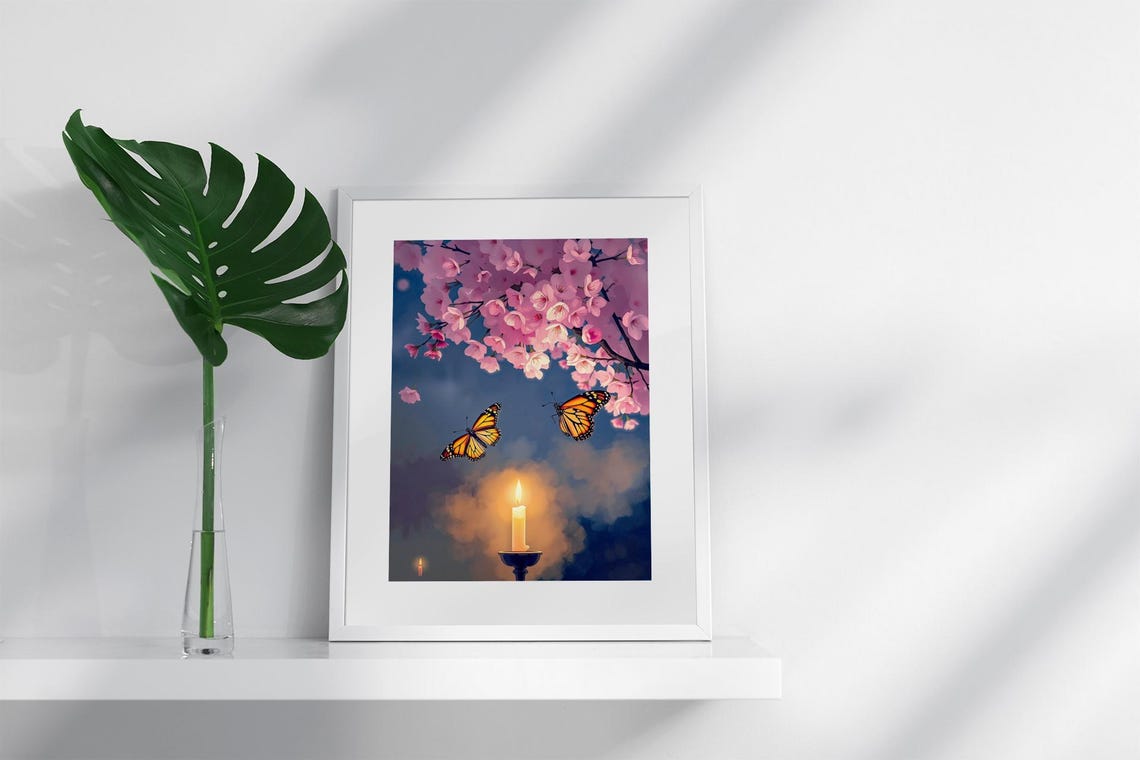 Butterflies Watercolor Cherry Blossom Art Print - Image 4
