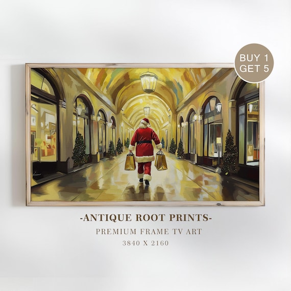Santa Claus Christmas Shopping Vintage Arcade Holiday Painting Poster