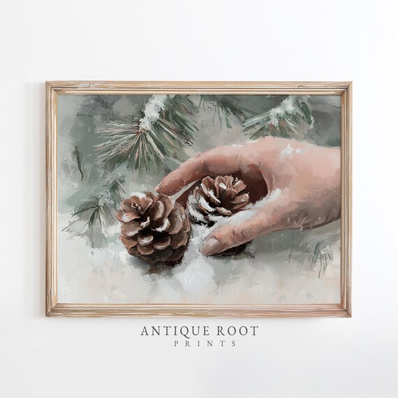 Winter Pinecones Watercolor Print Rustic Farmhouse Wall Art Cozy Neutral Decor Seasonal Instant