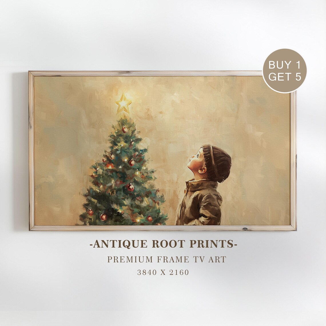 Child Gazing At Christmas Tree Star Vintage Warm Nostalgic Holiday Art Poster