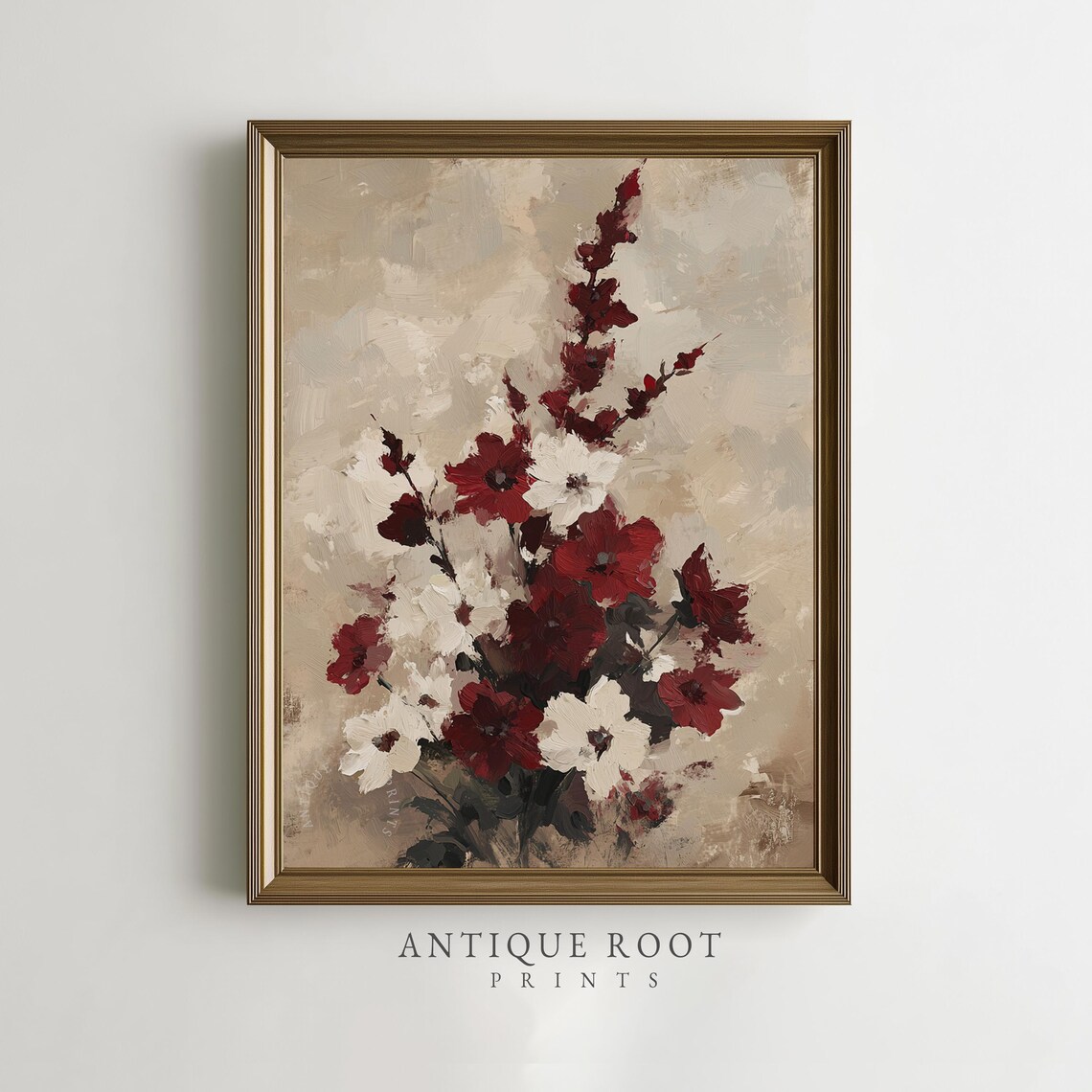 Vintage Red and White Wildflower Bouquet Oil Painting Poster