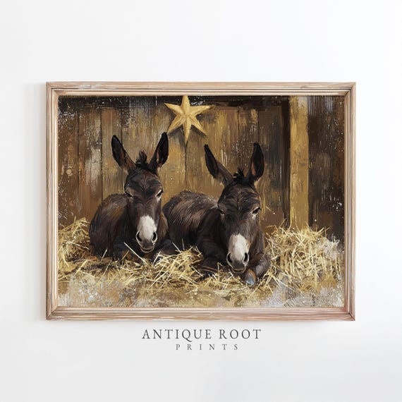 Farmhouse Donkey Art Rustic Country Wall Decor Cozy Neutral Nursery Print Vintage Instant Animal Illustration 95
