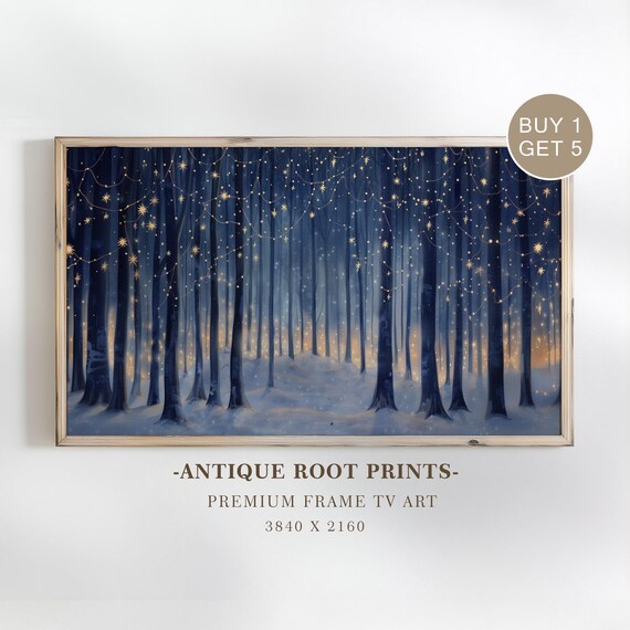 Moody Fantasy Forest Samsung Frame Tv Art Magical Night Sky Scene Tranquil Dark Blue Decor Painterly For 22